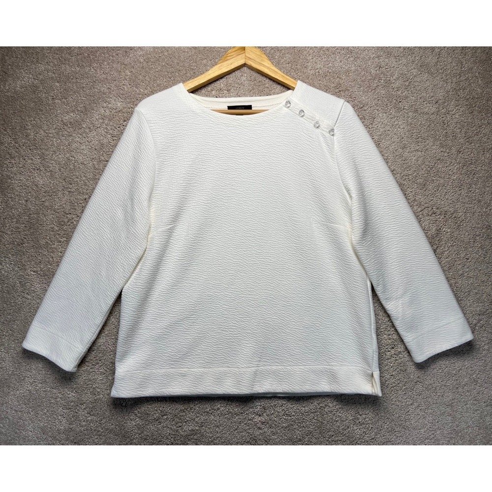 J.Crew Womens XL White Matelasse Textured Button Shoulder Boat Neck Top